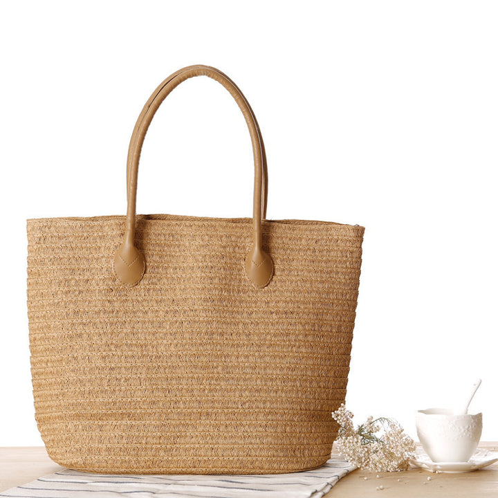 Spacious straw shopper with leather handles Skanto