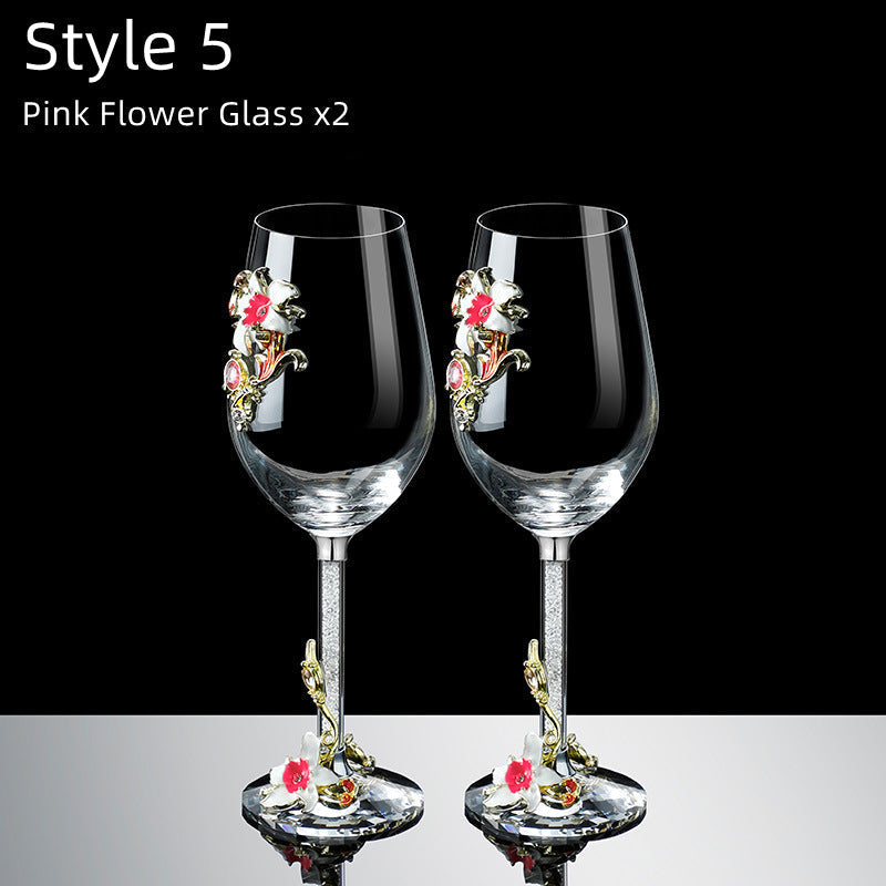 Metallic Blomst Krystall Vin Glass med Dekanter Koffert Sett | Skanto