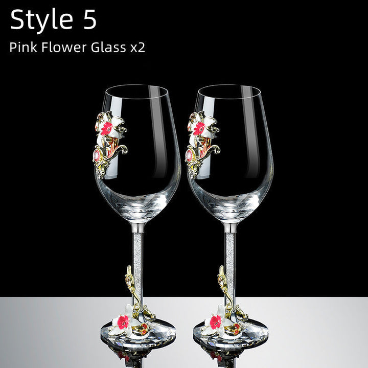 Metallic Blomst Krystall Vin Glass med Dekanter Koffert Sett | Skanto