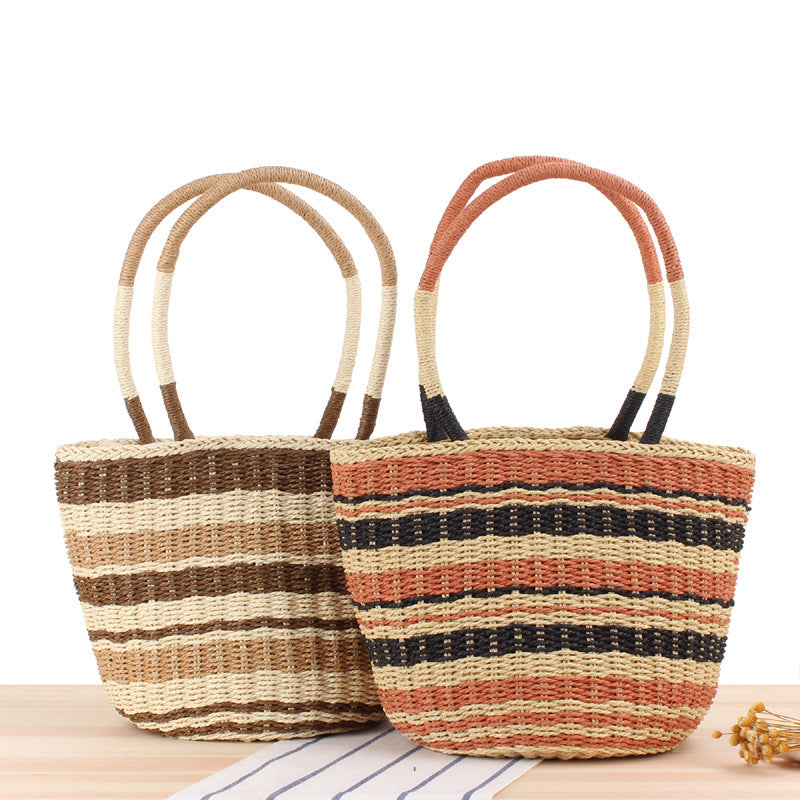 Basket bag with modern stripe pattern Skanto