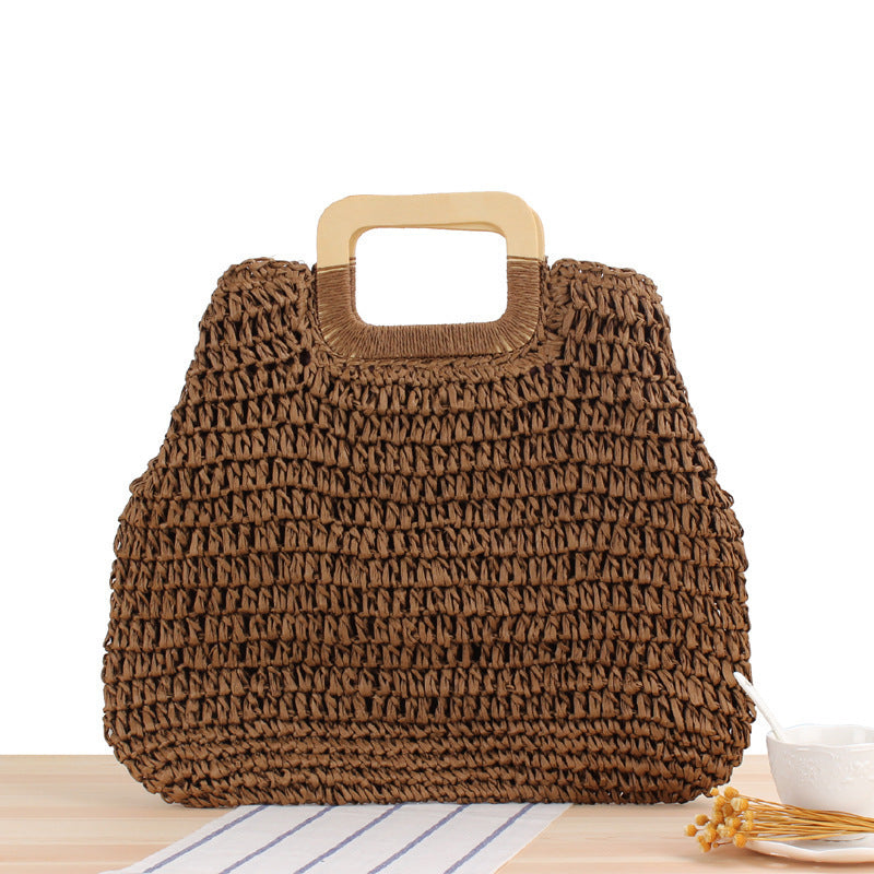 Handmade basket bag with modern wooden handle Skanto