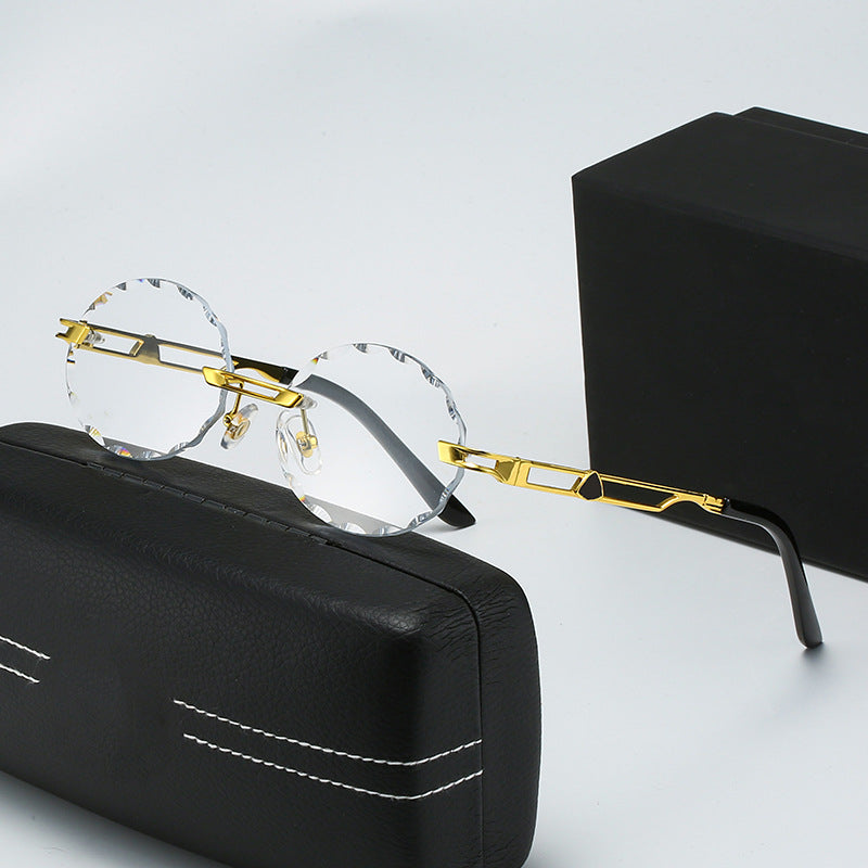 Dame rund solbrille med unikt bølgedesign og høykvalitets metallramme Skanto