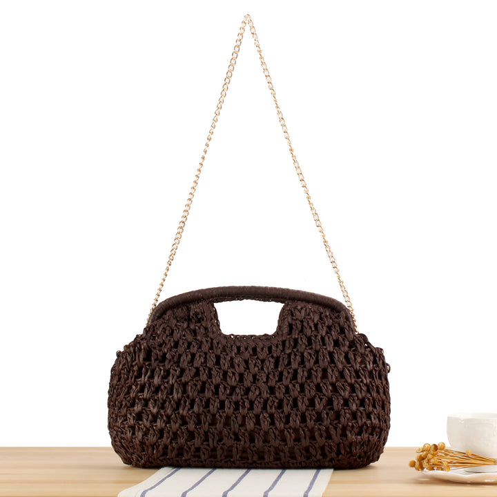 Beach shoulder bag made of natural weave with elegant chain decoration Skanto