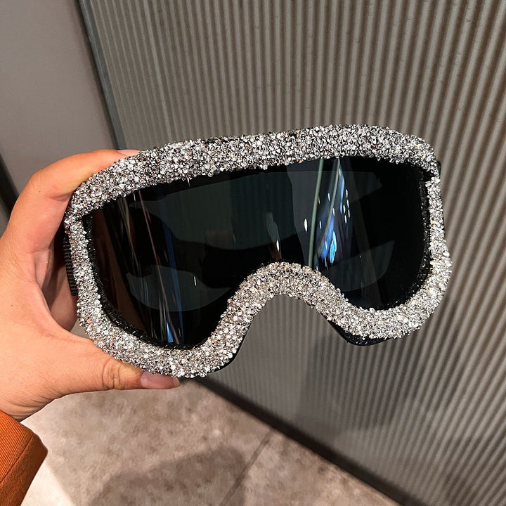 Dame glamourøse skibriller med glitrende krystallramme Skanto