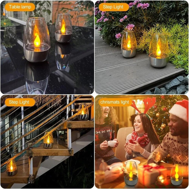 LED Flameless Glass Votive Lantern Par Med Realistisk Flamme Flimmer Og Metallbase Skanto