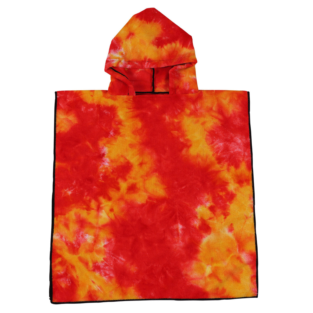 Dame Fleece-Poncho med hette og fargerikt tie-dye-design Skanto