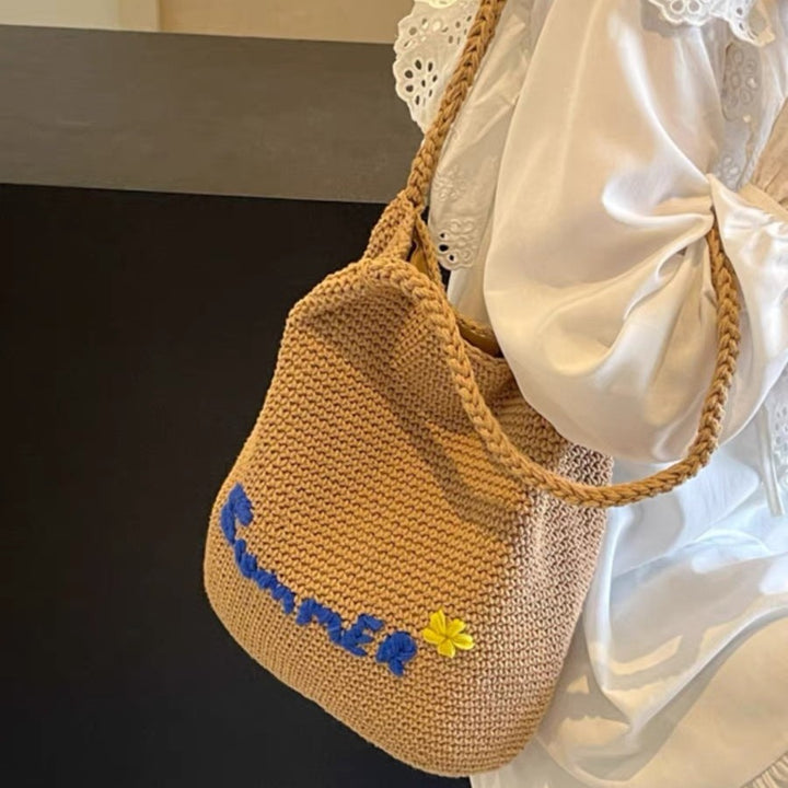 Håndlaget bomullspose med lyst sommermotiv Skanto