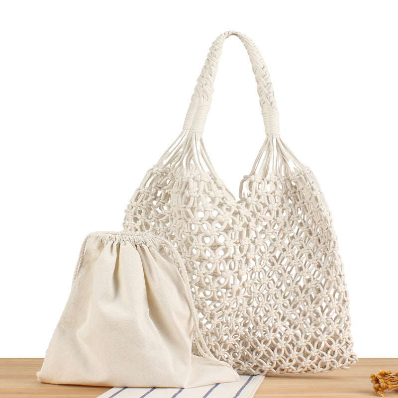 Handbag made of robust hand-knotted net material Skanto