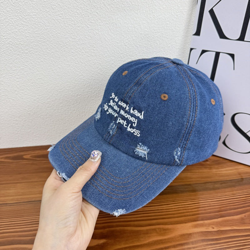 Kvinnens slitte denim uttal cap Skanto