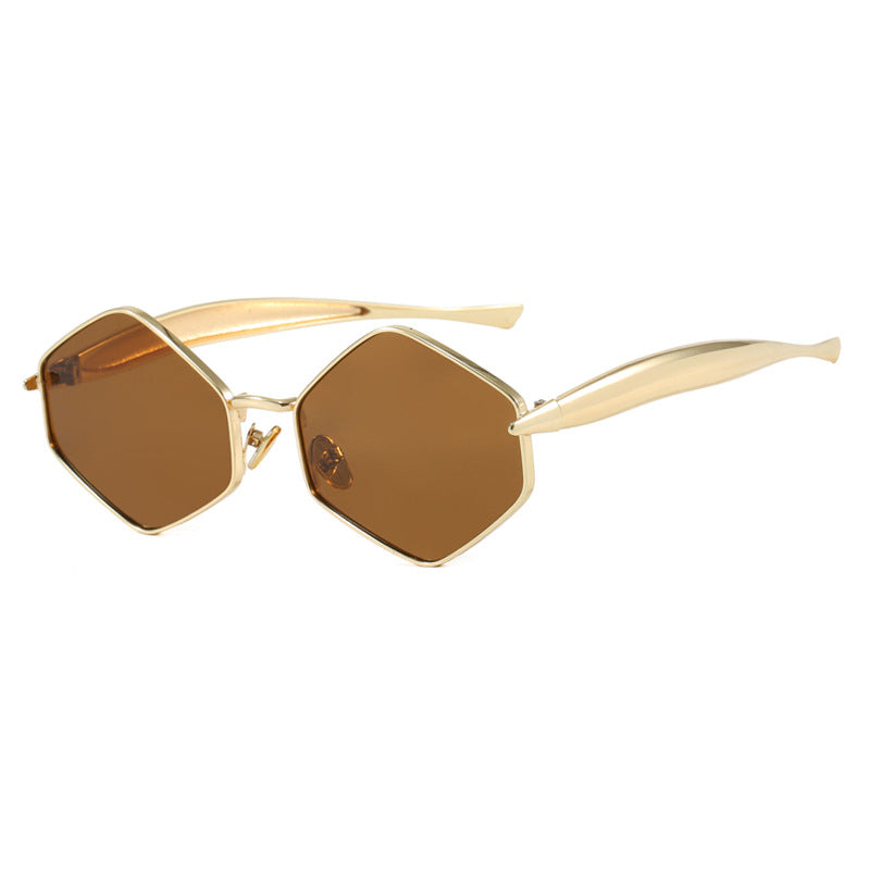 Dame hexagonal solbrille med elegant metallramme og UV-beskyttelse Skanto