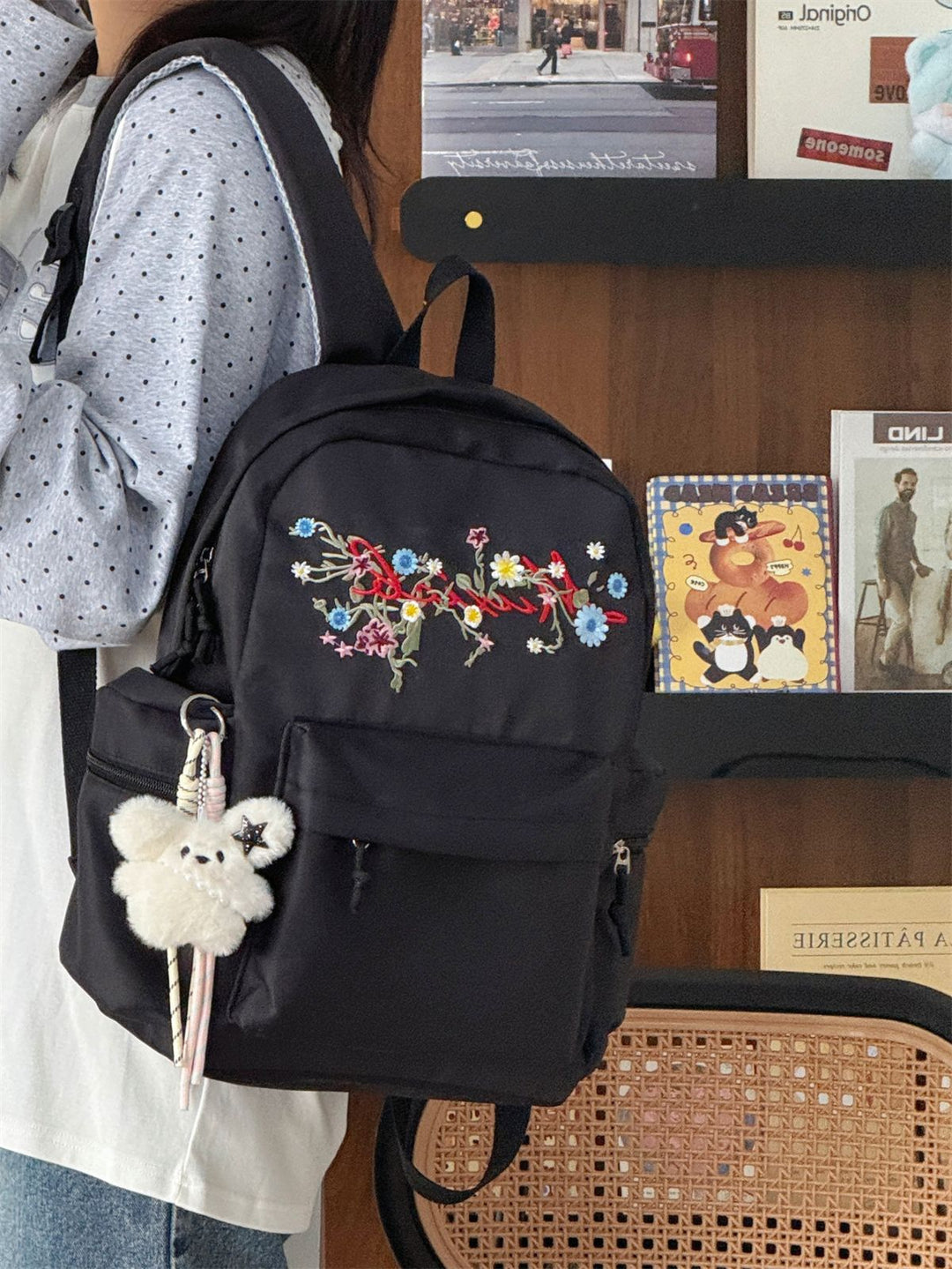 Blomsterbrodert Skole Ryggsekk
