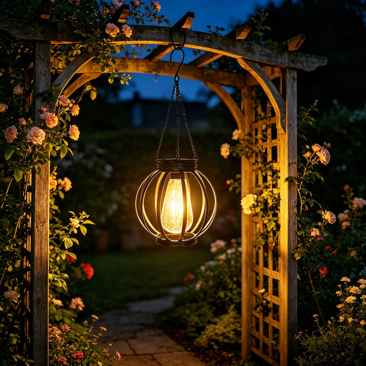 Utendørs hengende metalbur pendellampe med justerbar kjede og vintage filament LED Skanto