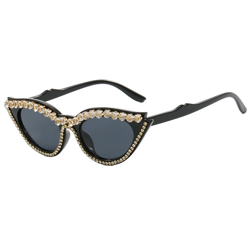 Dame Cat-Eye solbriller med glitrende strass Skanto