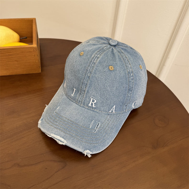 Kvinnes Slitt Denim Baseball Caps Skanto