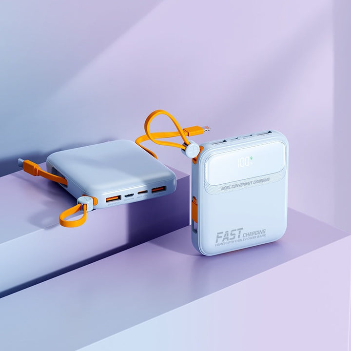 Bærbar powerbank med integrert ladekabel og digitalt display Skanto