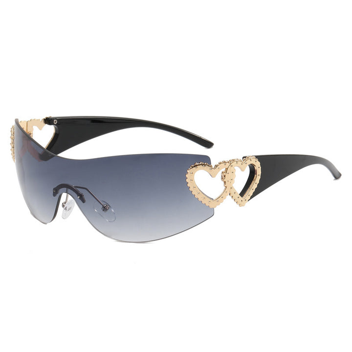 Dame sporty solbriller i trendy shield-design med hjerte-akenter Skanto