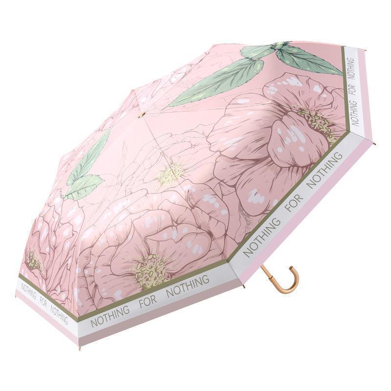 Dame elegant foldbar paraply med blomsterdesign og praktisk bæreveske Skanto