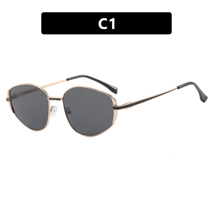 Dame moderne geometrisk solbrille med stilfull metallramme Skanto