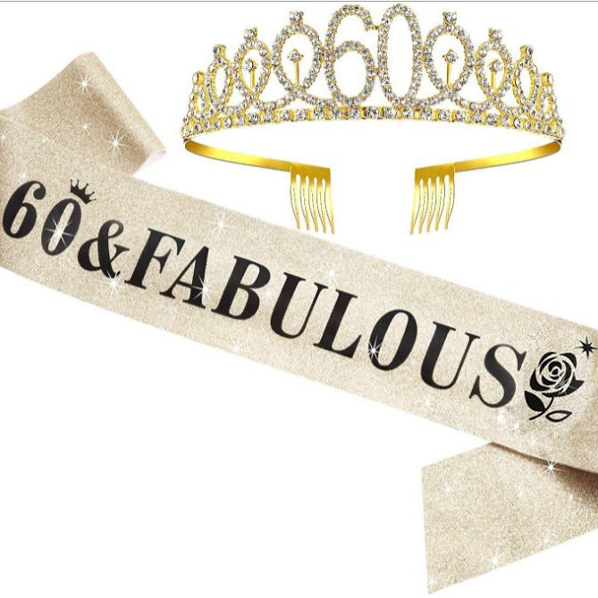 Damer Glitrende bursdags tiara sett med sashes Skanto