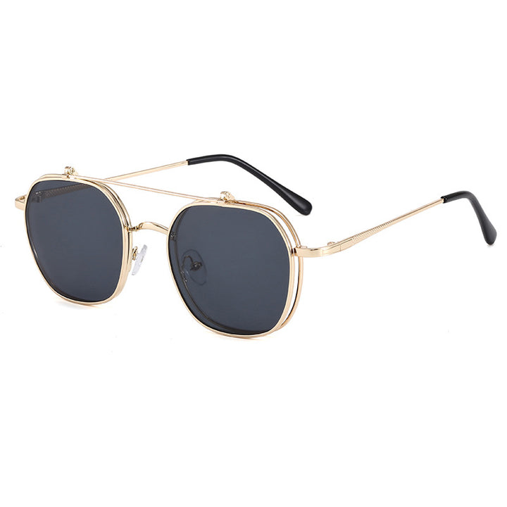Dame geometrisk oversized solbrille med elegant gullramme Skanto