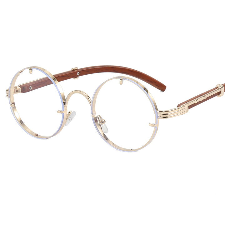 Dame rund solbrille med luksuriøs tre ramme og gull akenter Skanto