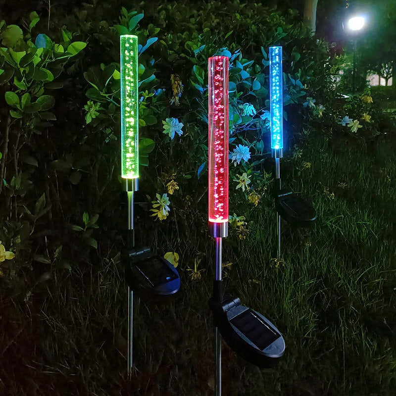 RGB Boblende Akryl Hage Stake Med Justerbar Rustfritt Stål Spike Og Dusk-til-Dawn Sensor Skanto