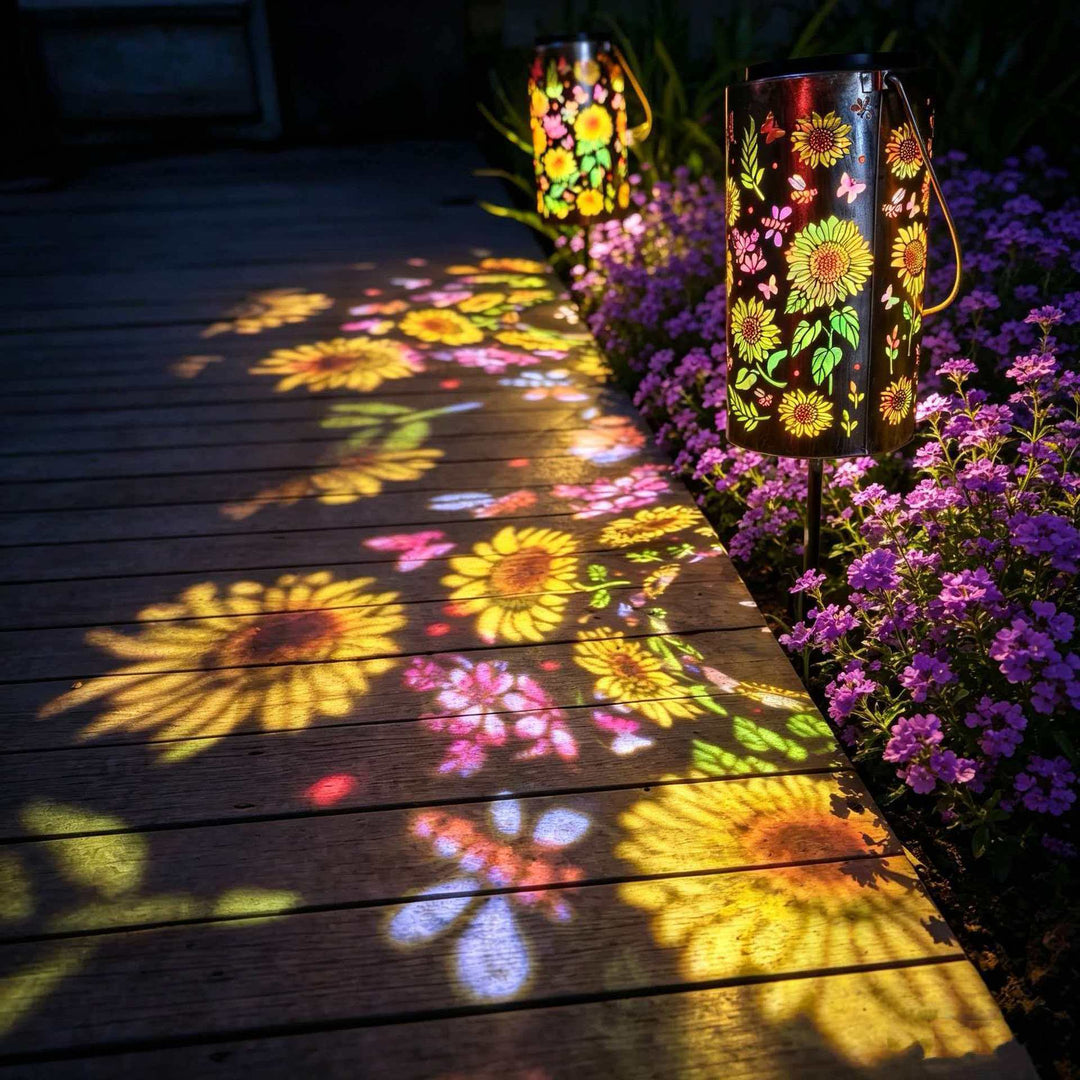 Dekorativ solcelle hage stake lampe med solblomst projeksjon Skanto