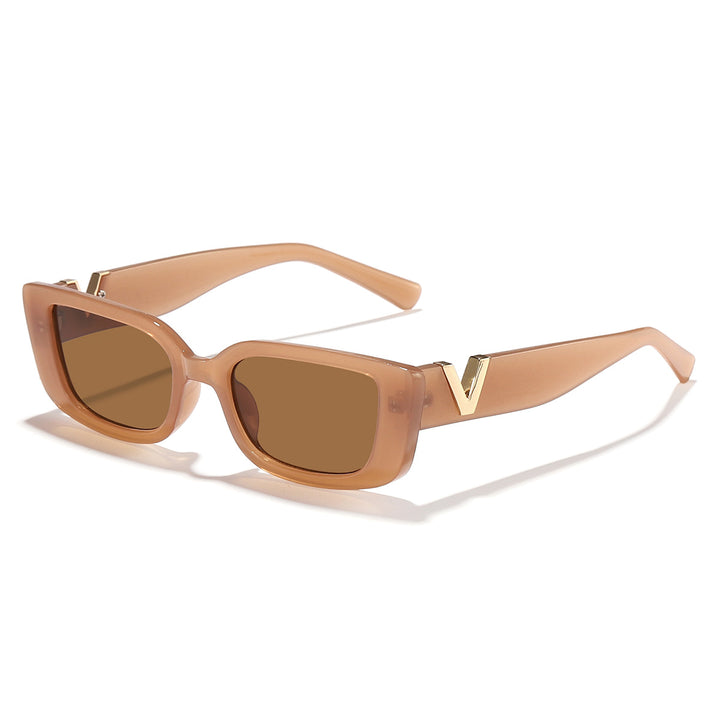 Dame moteriktig kvadratisk solbrille med gullbekledning Skanto