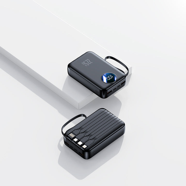Bærbar Powerbank med innebygd digital kapasitetsvisning og fleksibel kabelhåndtering Skanto
