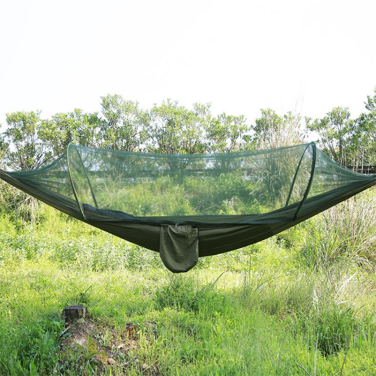 Skanto | Bærbar Utendørs Camping Fullt Automatisk Nylon Parachute Hengekøye med Myggnett, Størrelse: 250 x 120cm (Oliven Grønn)