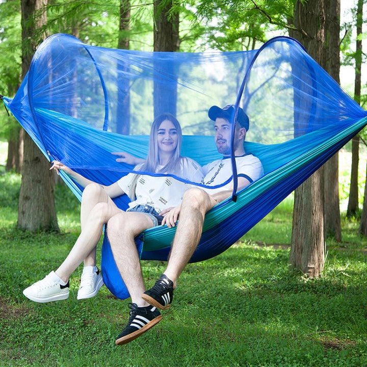 Skanto | Bærbar Utendørs Camping Fullt Automatisk Nylon Parachute Hengekøye med Myggnett, Størrelse: 250 x 120cm (Oliven Grønn)