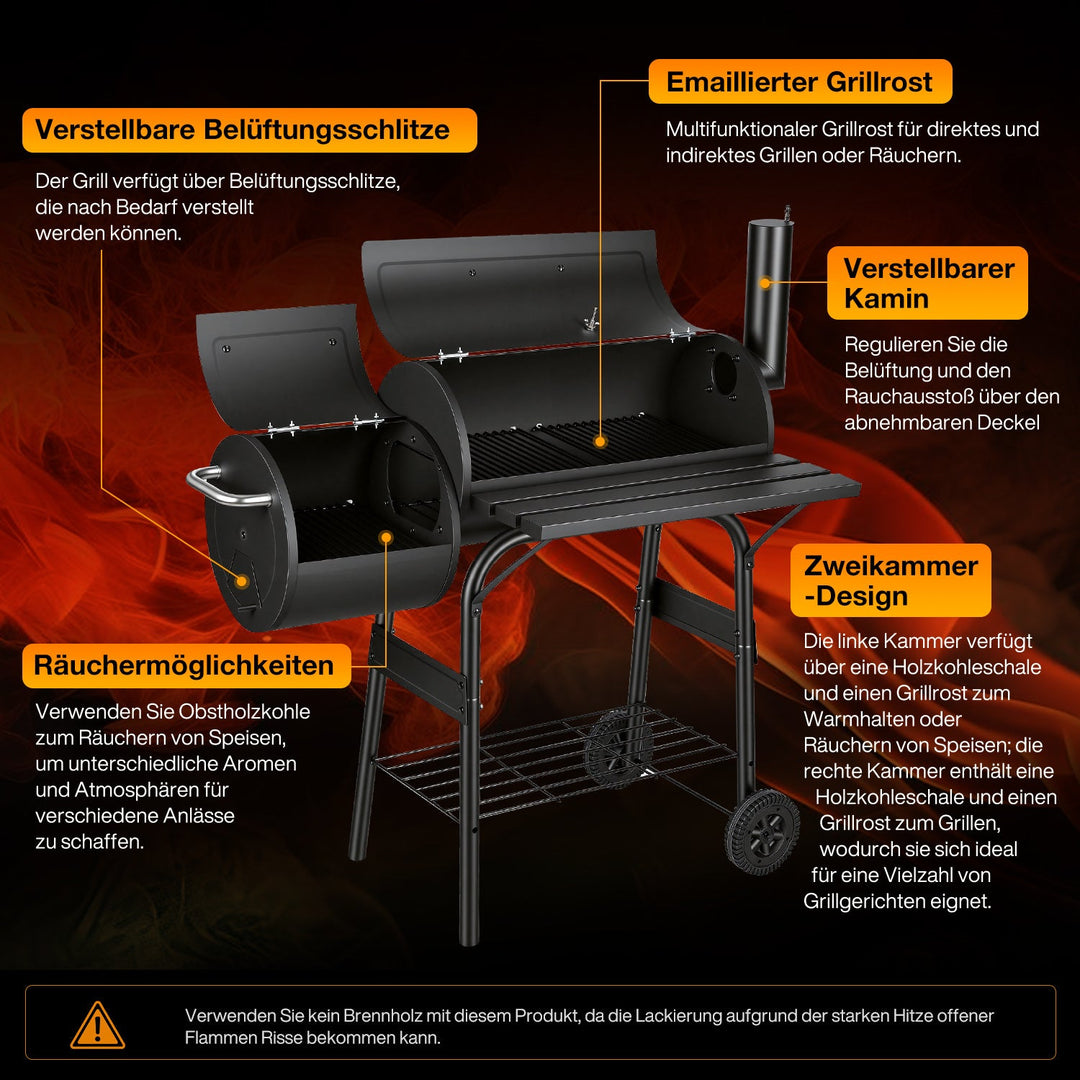 Offset Smoker Kullgrill med Side Firebox BBQ | Skanto