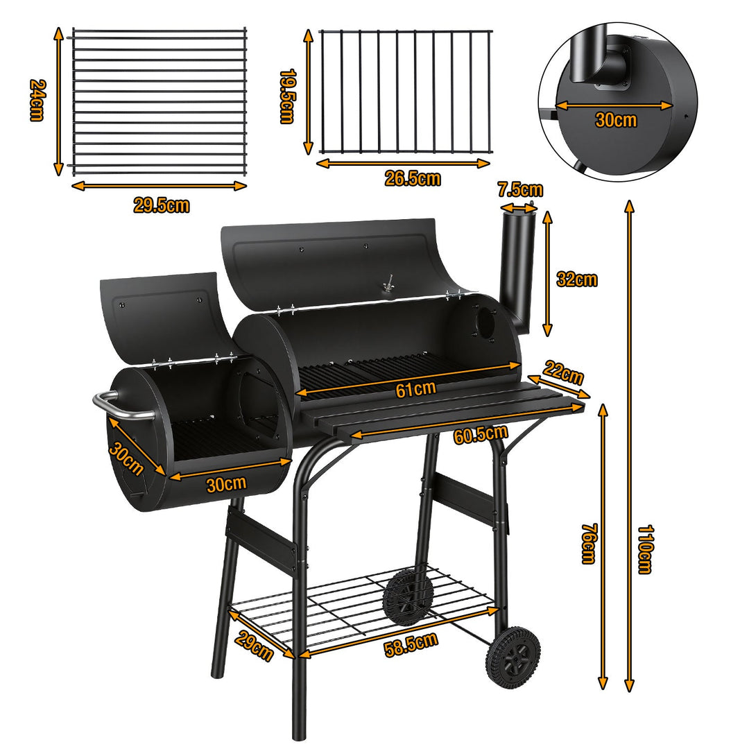 Offset Smoker Kullgrill med Side Firebox BBQ | Skanto