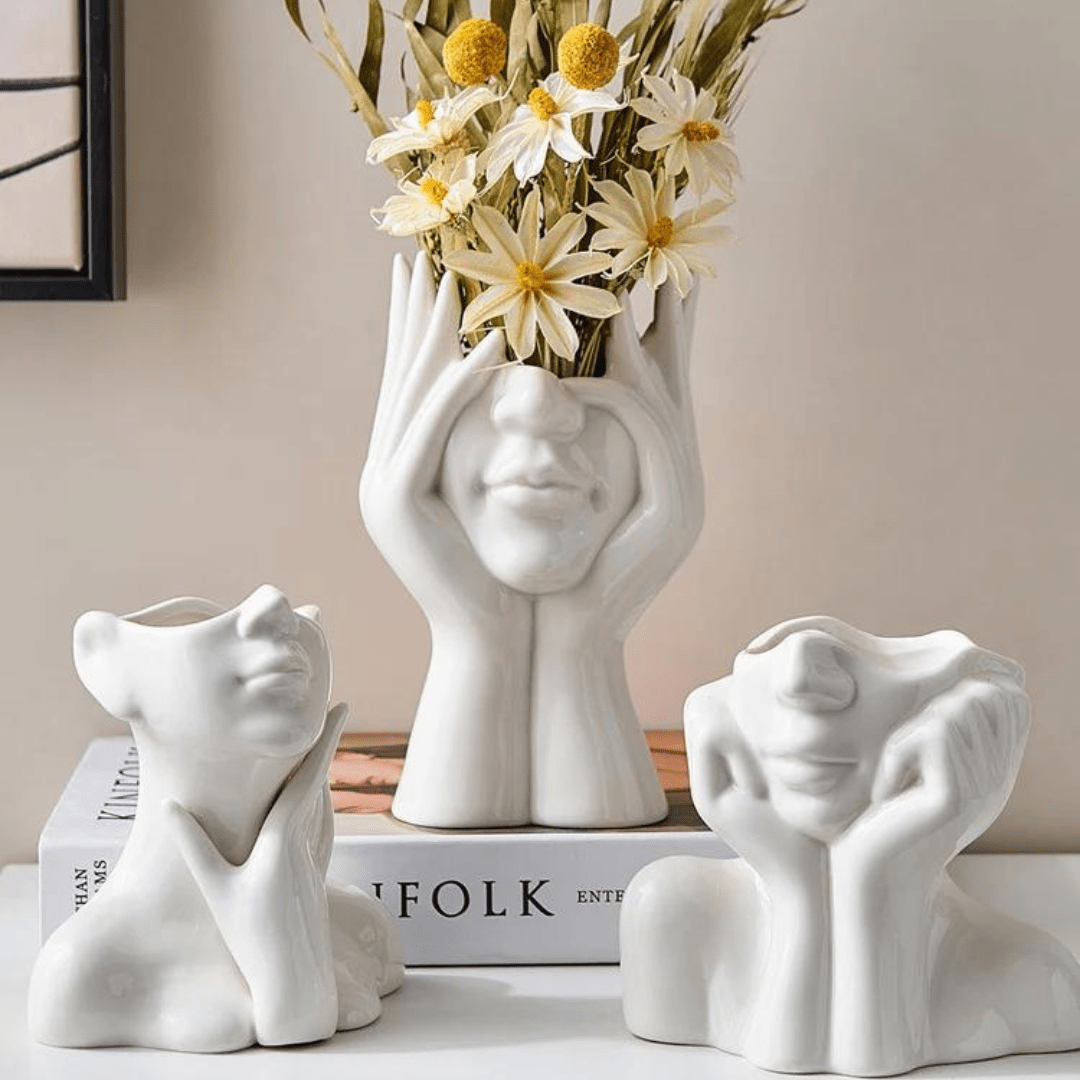 "Unik og Moderne Keramikkvase, Dekorativ Blomsterkruvase for Stue og Kontor" | Skanto