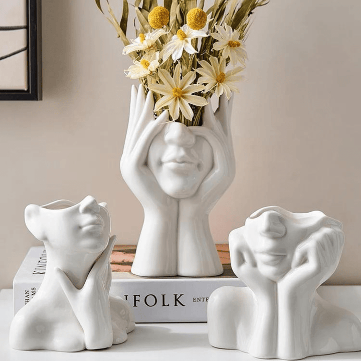 "Unik og Moderne Keramikkvase, Dekorativ Blomsterkruvase for Stue og Kontor" | Skanto