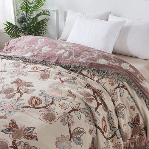 Skanto | Orchid Trail Floral Cotton Tassel Bed Blanket