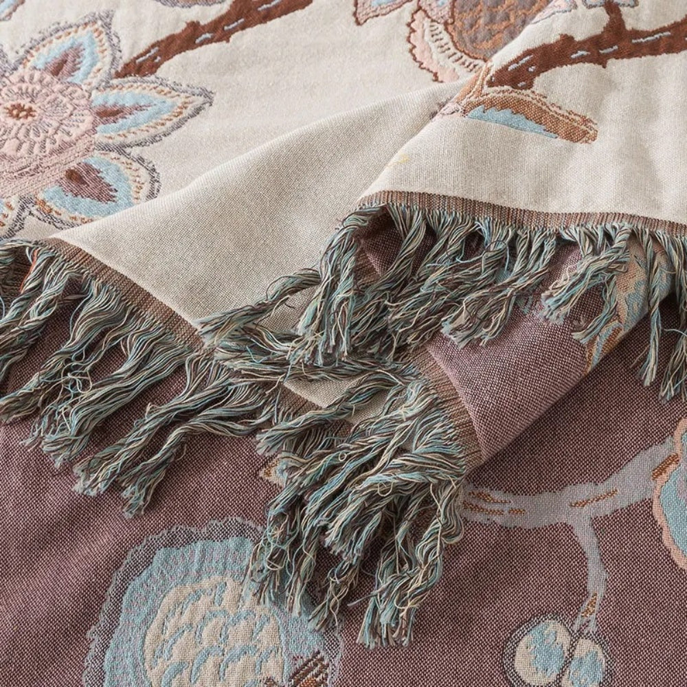Skanto | Orchid Trail Floral Cotton Tassel Bed Blanket