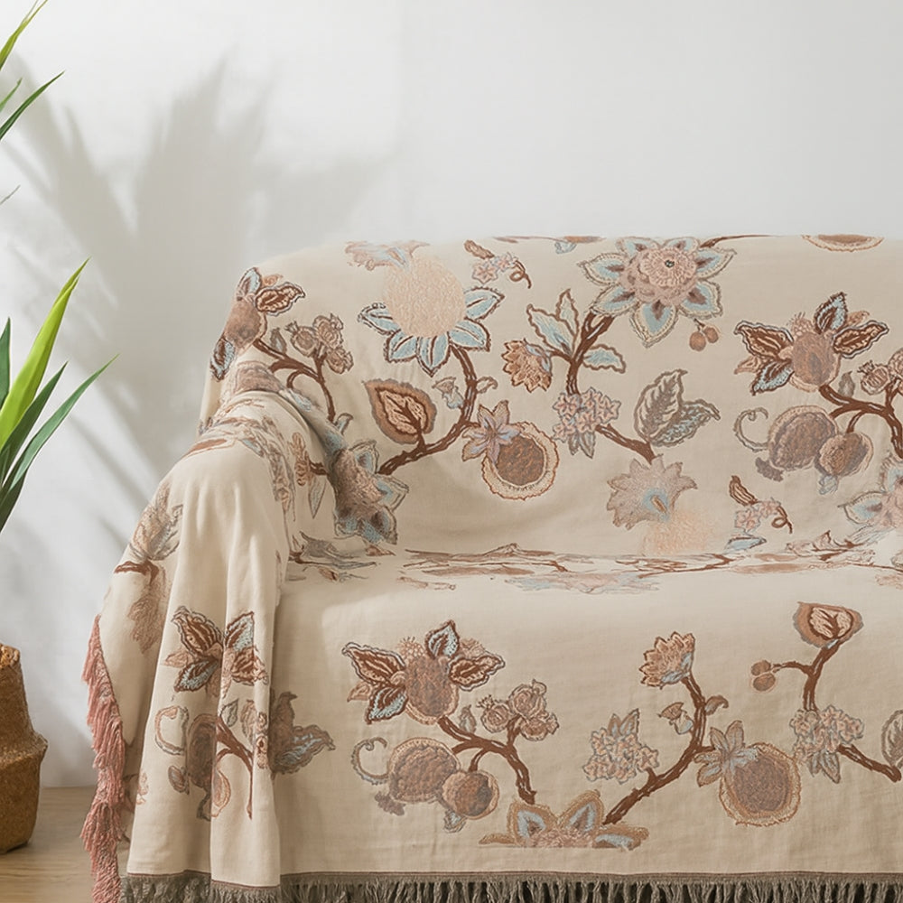 Skanto | Orchid Trail Floral Cotton Tassel Bed Blanket