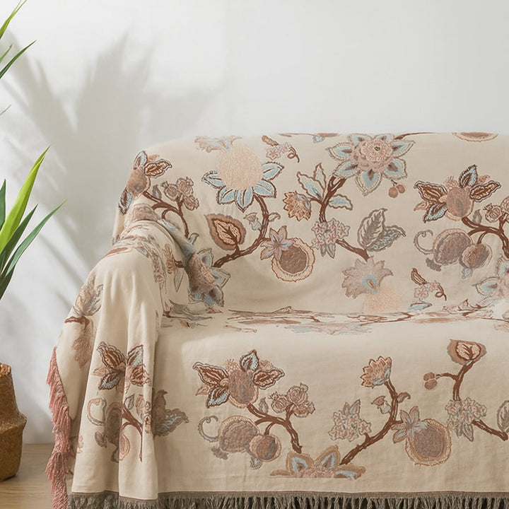 Skanto | Orchid Trail Floral Cotton Tassel Bed Blanket