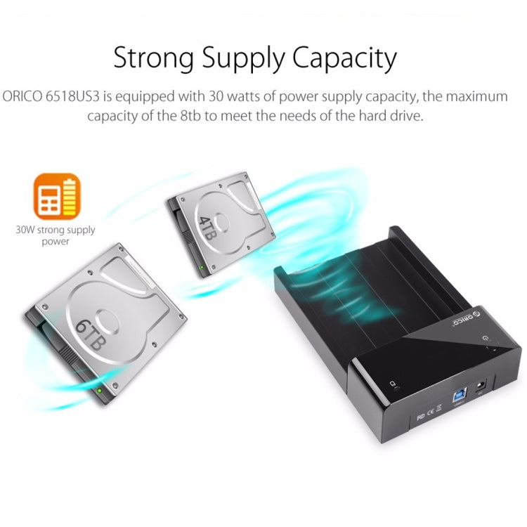 Skanto | ORICO 6518US3 USB 3.0 Type-B 2.5 / 3.5 Tommers Verktøyløs HDD Dockingstasjon Ekstern Lagringskabinett Harddiskboks (Svart)