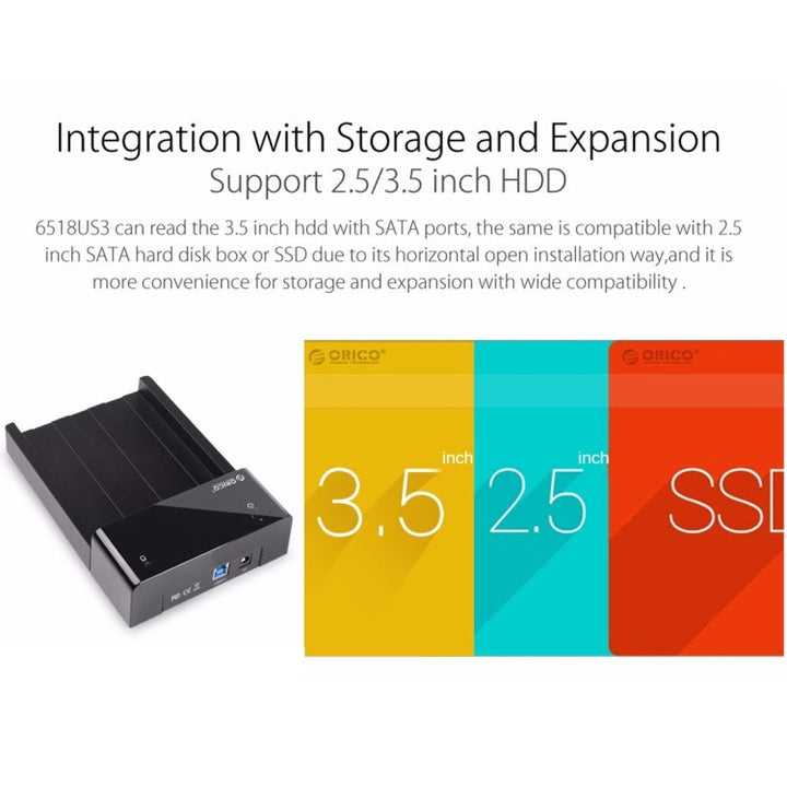 Skanto | ORICO 6518US3 USB 3.0 Type-B 2.5 / 3.5 Tommers Verktøyløs HDD Dockingstasjon Ekstern Lagringskabinett Harddiskboks (Svart)