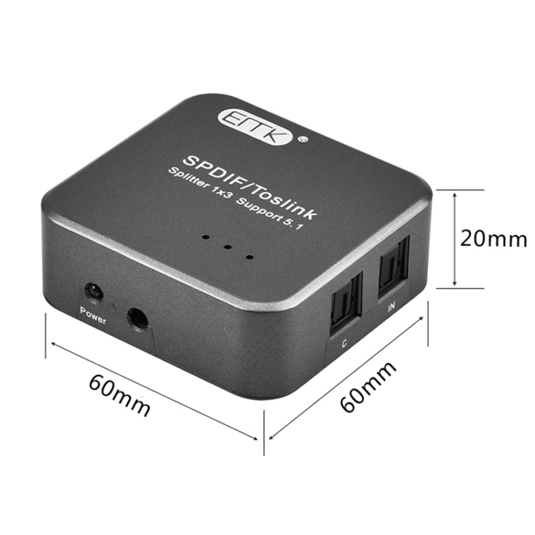 Skanto | EMK 1 Inngang 3 Utgang Digital Optisk Lyd SPDIF Toslink Splitter Adapter (Sølvgrå)