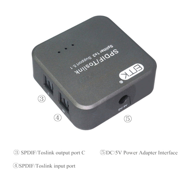 Skanto | EMK 1 Inngang 3 Utgang Digital Optisk Lyd SPDIF Toslink Splitter Adapter (Sølvgrå)