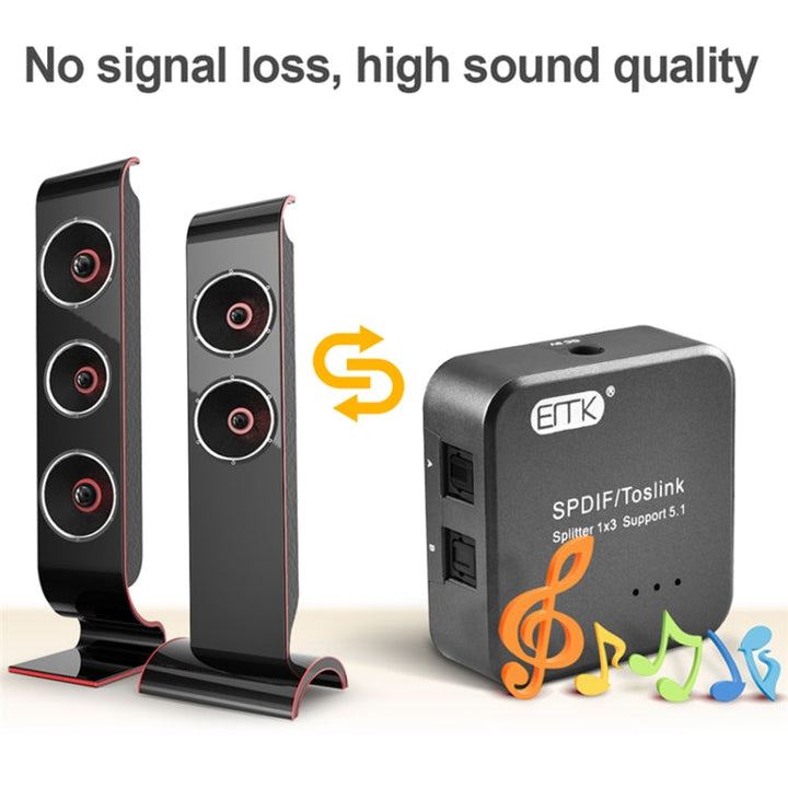 Skanto | EMK 1 Inngang 3 Utgang Digital Optisk Lyd SPDIF Toslink Splitter Adapter (Sølvgrå)