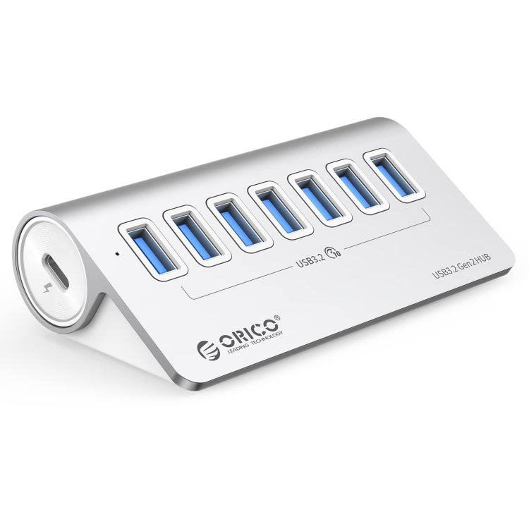 Skanto | ORICO M3U7-G2 Aluminiumlegering 7-port USB 3.2 Gen2 10Gbps HUB med 0,5 m kabel (Sølv)