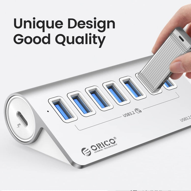 Skanto | ORICO M3U7-G2 Aluminiumlegering 7-port USB 3.2 Gen2 10Gbps HUB med 0,5 m kabel (Sølv)