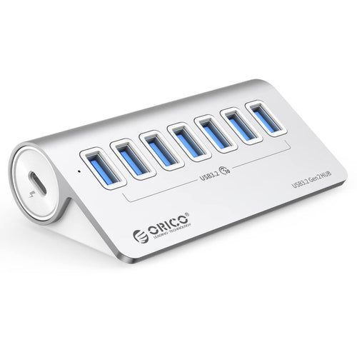 Skanto | ORICO M3U7-G2 Aluminiumlegering 7-port USB 3.2 Gen2 10Gbps HUB med 0,5 m kabel (Sølv)
