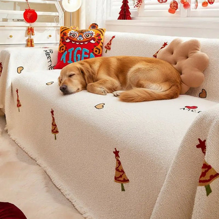 Skanto | Juleplys sofa teppe med festlig tre design og ultramykt komfort