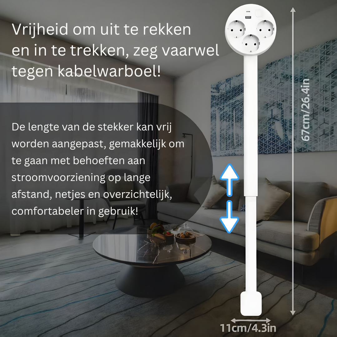 Skanto | Uttrekksbar Veggkontaktarm – Fleksibel strømkilde med USB og rotasjon