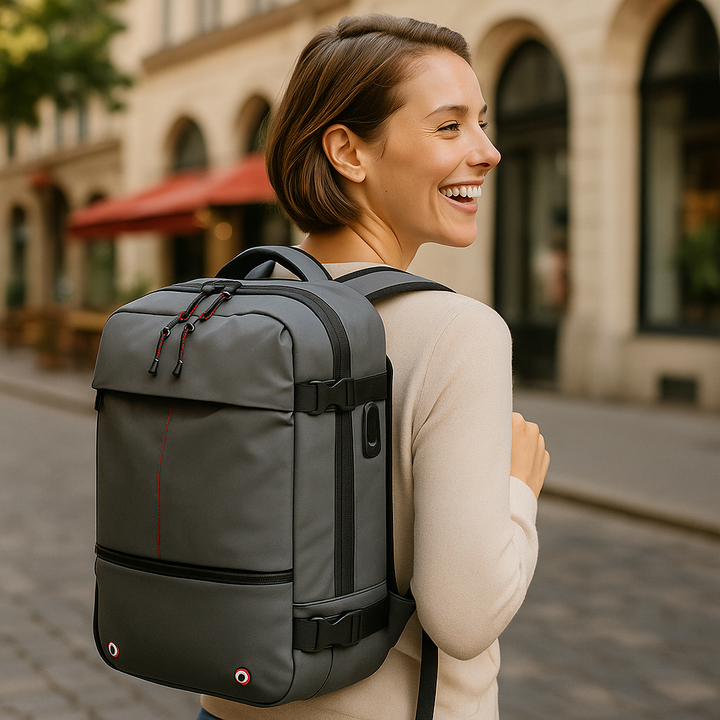 Packlite Slim – Vanntett kompresjonsryggsekk med USB-tilkobling for håndbagasje | Skanto